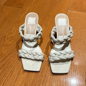 White leather strappy sandals with block heel